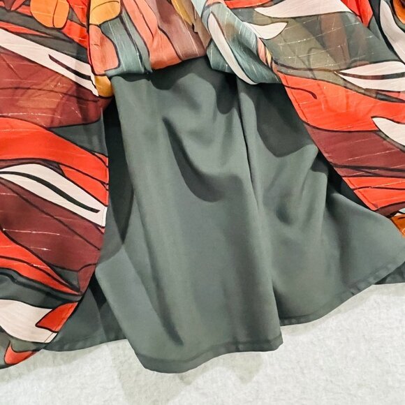 Forest Lily Mini Dress Size XS High Neck, Elastic Waist Fall Print Metallic - Picture 15 of 16